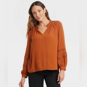 NWT Knox Rose Burnt Orange/Brown Boho Long Sleeve Top Size XXL